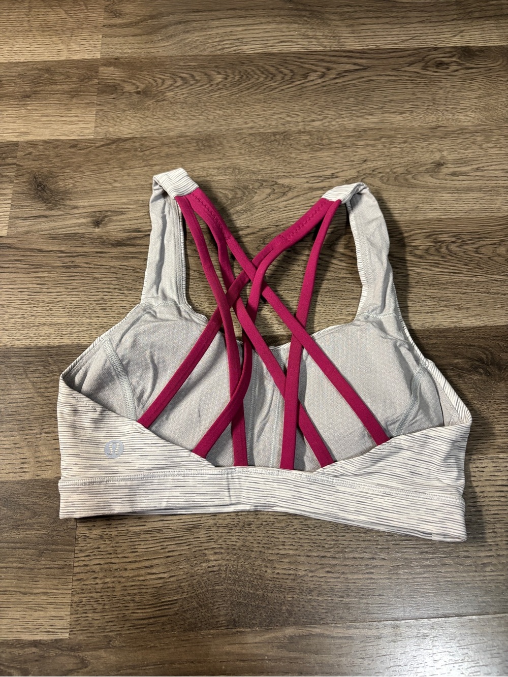 lululemon athletica Light Gray Sports Bra with Pink Crisscross Straps